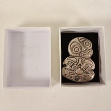 New Zealand Maori Hei Tiki Handcrafted Metal Earring & Brooch Set
