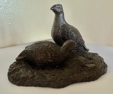 Vintage Decorative Pair of Grouse Figurine Ornament in Bronzed Hard Resin
