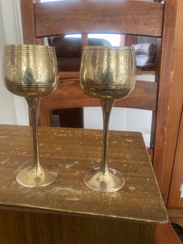 Pair brass goblets inches - pair, 8