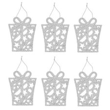 Glitter Christmas Tree Decorations Set of 6 Presents - Silver