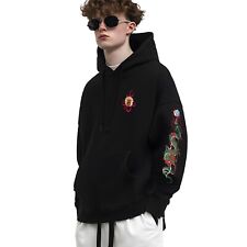 Niepce Men's Lighting Dragon Embroidered Hoodie Japanese Streetwear Sweatshirt