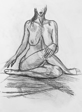 Nude Art Charcoal life drawing, Figure, beautiful  Woman, Orig.  28x36cm Signed 