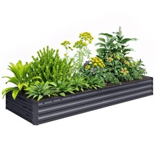 Outsunny Galvanised Raised Garden Bed Metal Planter Box with Open Bottom, Grey