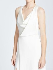HALSTON Ivory Satin Cowl Neck