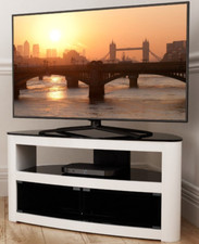 White Curved TV Stand for Up To 50 Inches Gloss, Open Storage Entertainment Unit