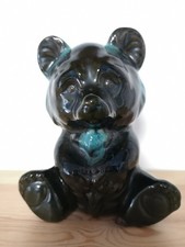 Vintage Canadian Blue Mountain Pottery Teddy Bear Black And Green Drip Glaze
