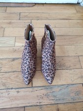 PRIMARK WOMEN'S LEOPARD PRINT FAUX SUEDE ANKLE ZIP UP BOOTS UK SIZE 5 EUR 38 L33