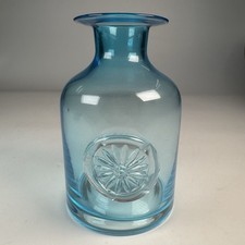 Dartington Glass Bottle Vase With Applied Daisy - Kingfisher Blue - 13cm