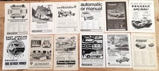 PEUGEOT 404 / 204   -  VERY LARGE JOB LOT OF 12 VINTAGE ADVERTS  -  ORIGINAL