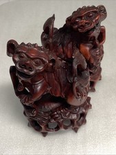 Antique Carved Wood Foo Dogs