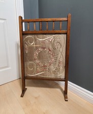 Arts and Crafts Art Nouveau Fire Privacy Screen Oak Frame Glazed Silk Panel