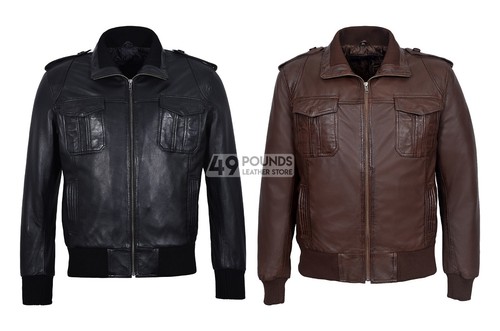 Men leather pilot jacket - leather,