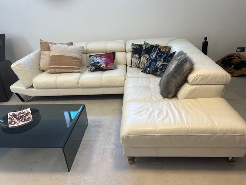 White leather corner sofa - corner,