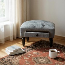 Modern Grey Velvet Ottoman