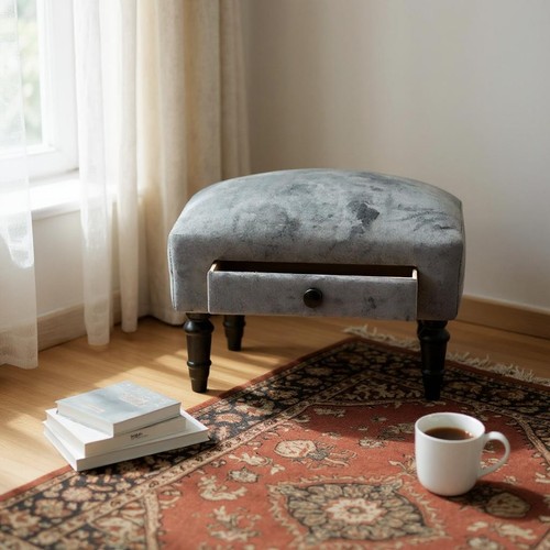 Modern grey velvet - velvet, ottoman