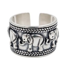 Vintage Elephant Band 925 Sterling Silver Stamped Ring-adjustable hot