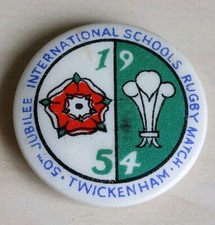 RUGBY UNION RARE 1954 Schools Pin Badge England v Wales, Twickenham 50th Jubilee