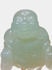 Chinese Carved Pale Green Jadeite Laughing Buddha Ornament Vintage c1970