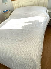 Vintage 100% Cotton Cream Waffle Bed Blanket Throw Sofa