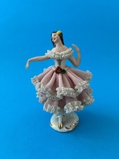 Vintage Dresden Lace Porcelain Lady in Pink Dress