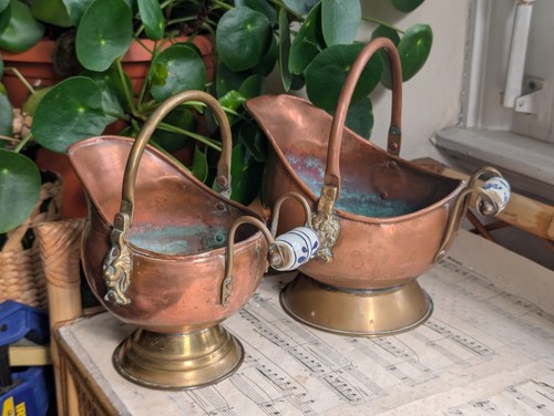 Copper brass coal ash scuttles - coal,