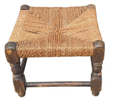 Vintage Wooden Rope Woven Small Sized Patina Foot Stool / Child Seat