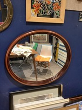 Large Vintage Oval Mirror MDF Mahogany Stained 68 X57 Cm 