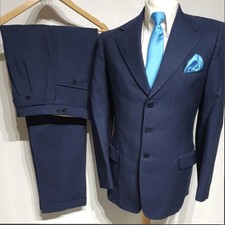 Montague Burton 1950's 3 piece mens True Vintage suit Ch36"R  W30" L32" Blue