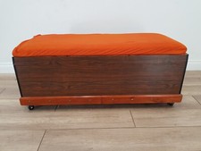 CHEST MidCentury Wooden Bedroom Linen Storage Padded Seat Castors FREE DELIVERY