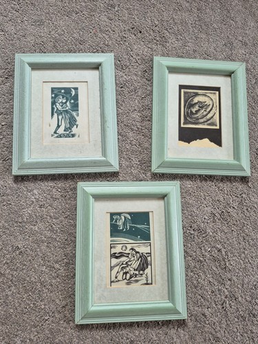 Vintage framed linocut - framed,