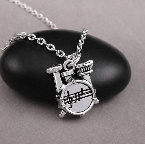 Silver drum set necklace - silver,