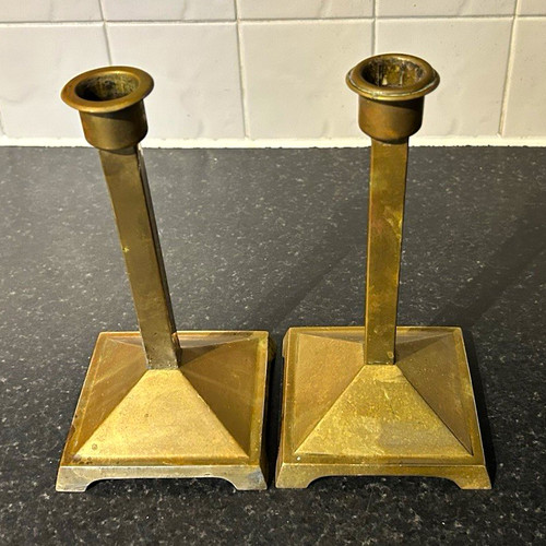 Art deco brass candlesticks - brass,
