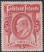 Falkland Islands 1904 KEVII 5sh Red Mint SG50 cat £225