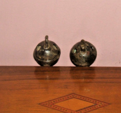 Antique brass crotal bells - 2,