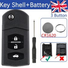 3 Button Flip Key Fob Case Shell + Battery For Mazda 2 3 5 6 RX-8 MX-5 2003-2020