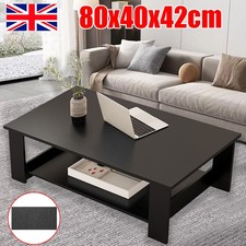 Modern Coffee Table Living Room Tea Side End Desk With Lower Storage Shelf Black