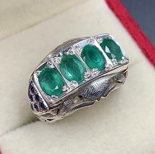 Natural Mined Earth Green Emerald Ring, 925 Sterling Silver Real Emerald Rings