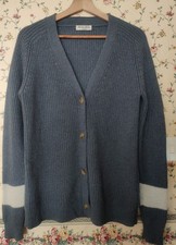 Marilyn Moore Blue Long Sleeve Chunky Knit Wool V Neck Cardigan Size S.