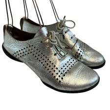 Trippen shoes silver pebbled leather EU 36 US womens 6 lace up oxford flat