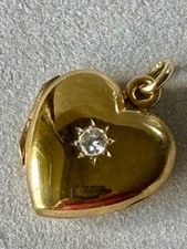 ANTIQUE EDWARDIAN 15ct 625 GOLD NATURAL DIAMOND HEART LOCKET PENDANT 2.5g