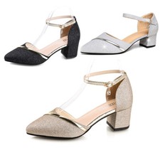 WOMENS GLITTER BLOCK HEEL SANDALS LADIES BRIDAL ANKLE STRAP WOMEN SANDAL SHOES