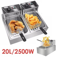 20L Commercial Electric Deep Fryer Fat Chip Twin Dual Tank Stainless Steel 2500W