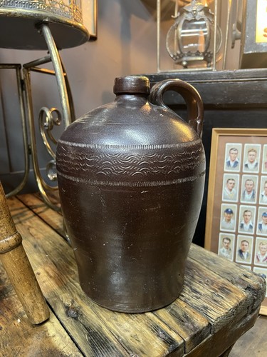 Vintage brown stoneware flagon - vintage,