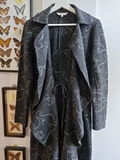 East Grey Wool Embroidered Long Coatigan Size 10 Ruffle Collar