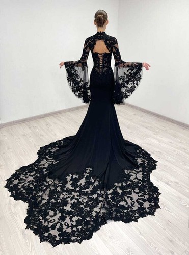 Black gothic lace wedding - gothic,
