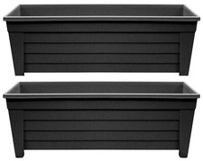 2 x 55cm Trough Plant Pot Long Plastic Planter Outdoor Garden Herb Flower Box