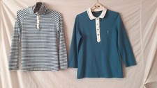 2 X Ladies Blue/White GOLFINO Long Sleeved Tops. Size 12-14. 36 Inch Bust.