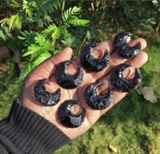 Bulk Obsidian Moon Crystal, Carved Crescent Obsidian Gemstone, Moon Pendant