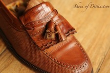 Bally Amond Brown Woven Fringed Leather Tasselled Shoes Loafers Mens UK 10 US 11