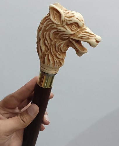 Wolf head wooden walking - wolf, stick